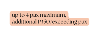 up to 4 pax maximum additional P350 exceeding pax